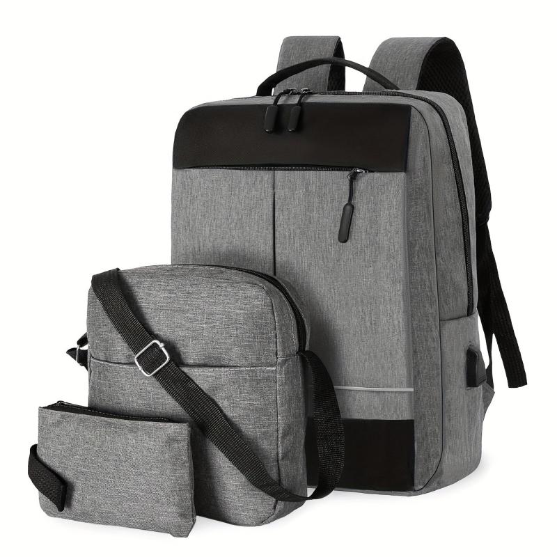 3PCS Laptop Computer Backpack USB Charging Travel Bag Daypack Business School