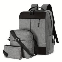 3PCS Laptop Computer Backpack USB Charging Travel Bag Daypack Business School