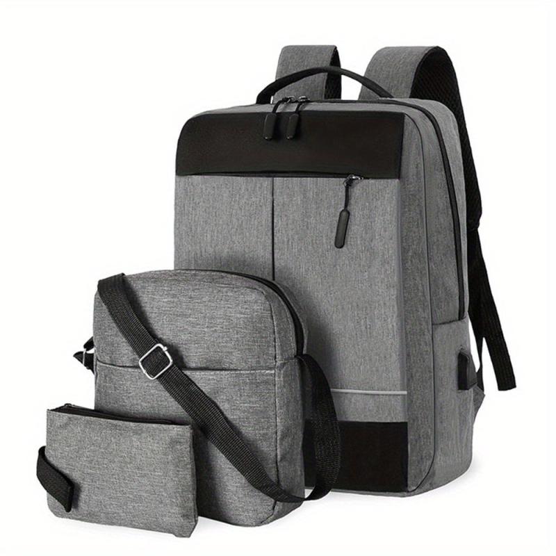 3PCS Laptop Computer Backpack USB Charging Travel Bag Daypack Business School