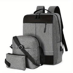 3PCS Laptop Computer Backpack USB Charging Travel Bag Daypack Business School