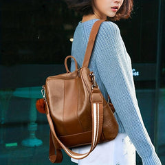 Casual Large Capacity PU Leather Backpack Travel Bag