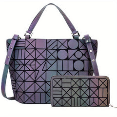 Geometric Luminous Handbag Reflective Tote Women's Crossbody Bag