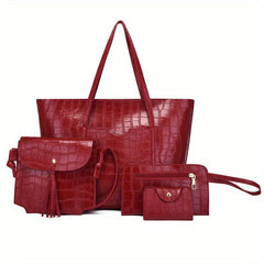 Crocodile Pattern Tote Bag Top Handle Satchel Women's Handbag & Shoulder Purse