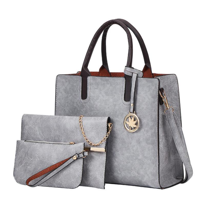 3Pcs Retro Style Tote Bag Set Women's PU Leather Handbag & Chain Crossbody Bag