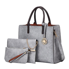 3Pcs Retro Style Tote Bag Set Women's PU Leather Handbag & Chain Crossbody Bag