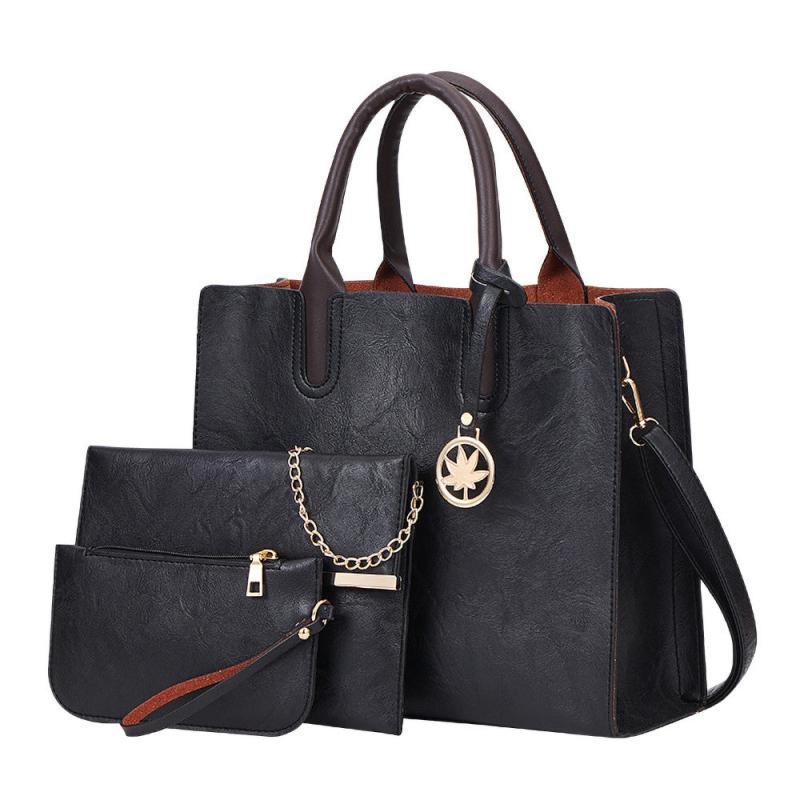 3Pcs Retro Style Tote Bag Set Women's PU Leather Handbag & Chain Crossbody Bag