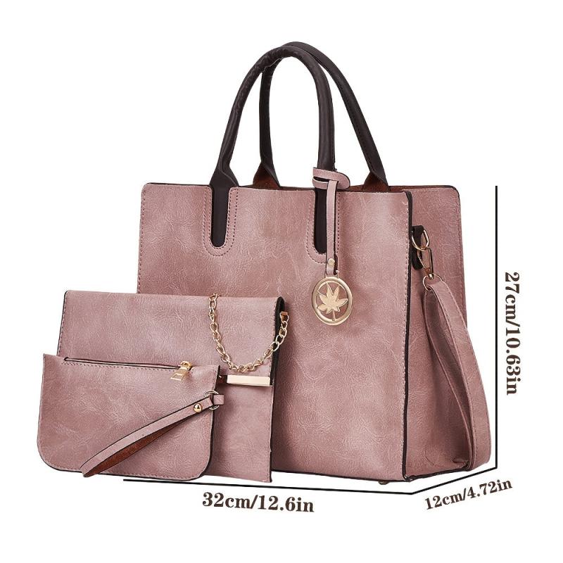 3Pcs Retro Style Tote Bag Set Women's PU Leather Handbag & Chain Crossbody Bag