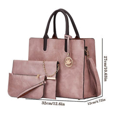 3Pcs Retro Style Tote Bag Set Women's PU Leather Handbag & Chain Crossbody Bag