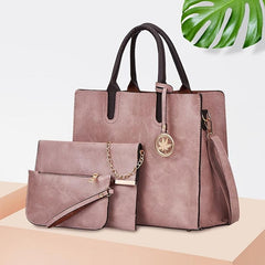 3Pcs Retro Style Tote Bag Set Women's PU Leather Handbag & Chain Crossbody Bag
