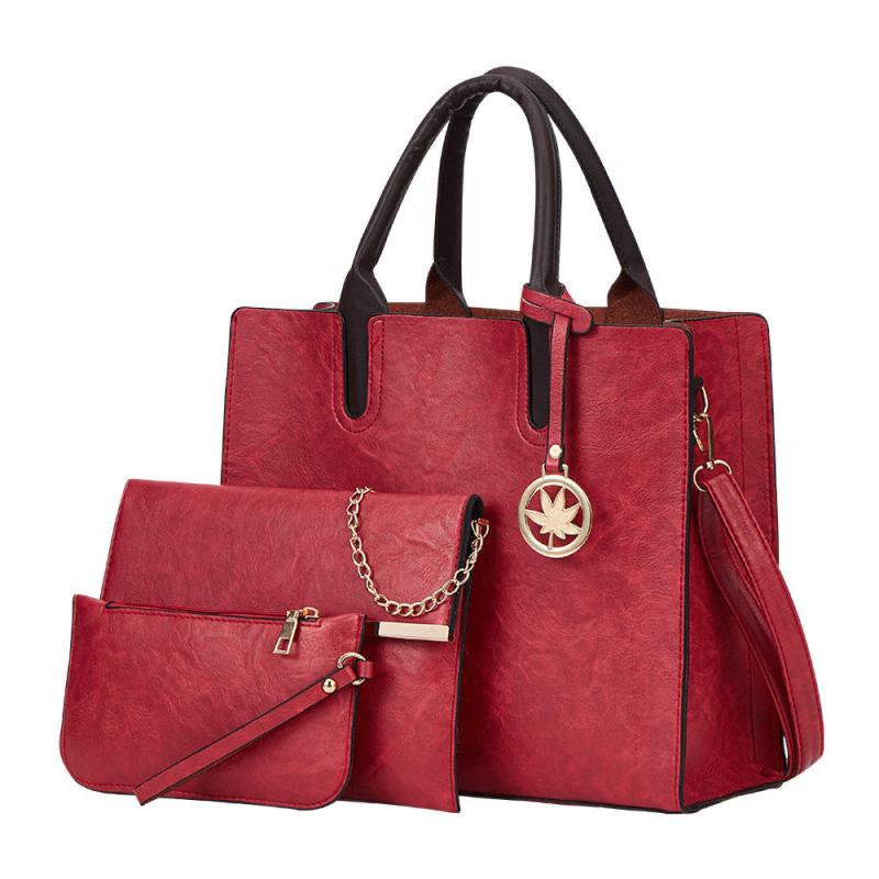 3Pcs Retro Style Tote Bag Set Women's PU Leather Handbag & Chain Crossbody Bag