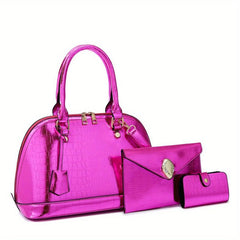 3Pcs Neon Crocodile Embossed Handbags Set with Clutch Purse & Card Holder