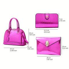 3Pcs Neon Crocodile Embossed Handbags Set with Clutch Purse & Card Holder