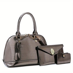 3Pcs Neon Crocodile Embossed Handbags Set with Clutch Purse & Card Holder