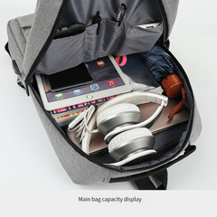 Grey Backpack With USB Charging Port Business Laptop Bag