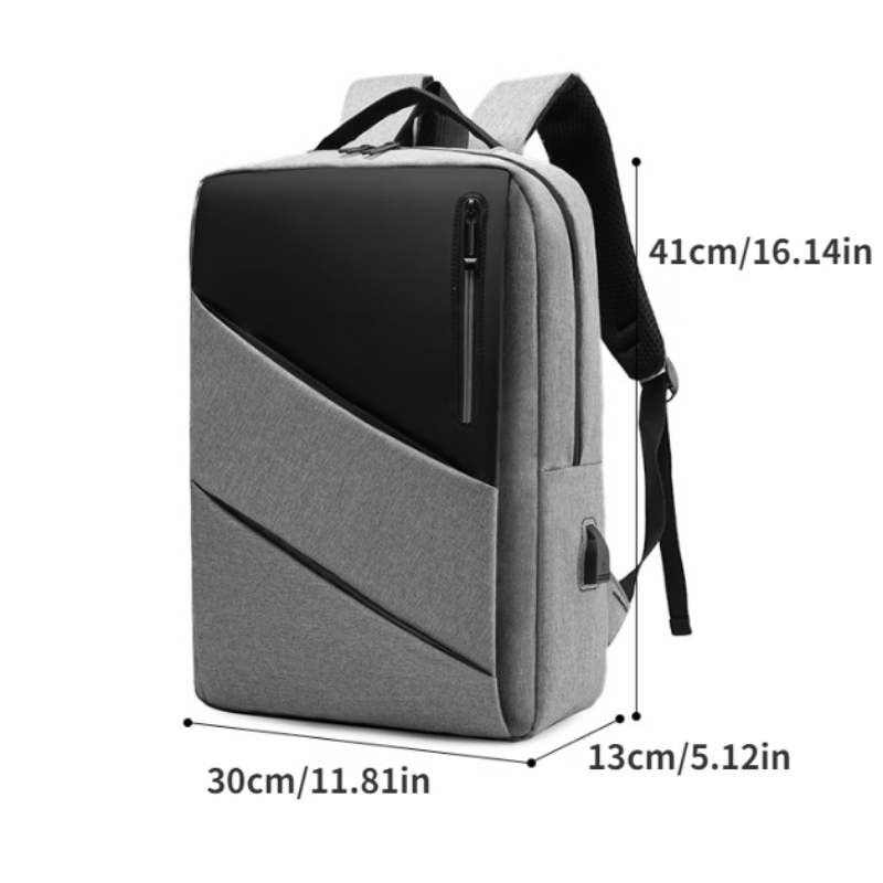 Grey Backpack With USB Charging Port Business Laptop Bag