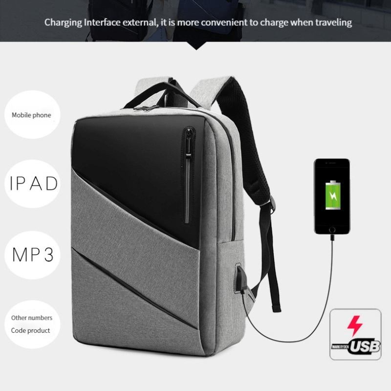 Grey Backpack With USB Charging Port Business Laptop Bag