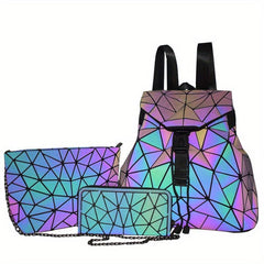 3Pcs Geometric Luminous Purses Handbags Holographic Reflective Bag Set