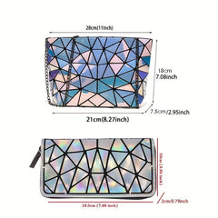 3Pcs Geometric Luminous Purses Handbags Holographic Reflective Bag Set