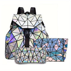 3Pcs Geometric Luminous Purses Handbags Holographic Reflective Bag Set