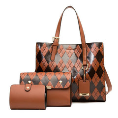 3pcs Argyle Embossed Tote Bag Set Women's Shoulder Bag Handbag