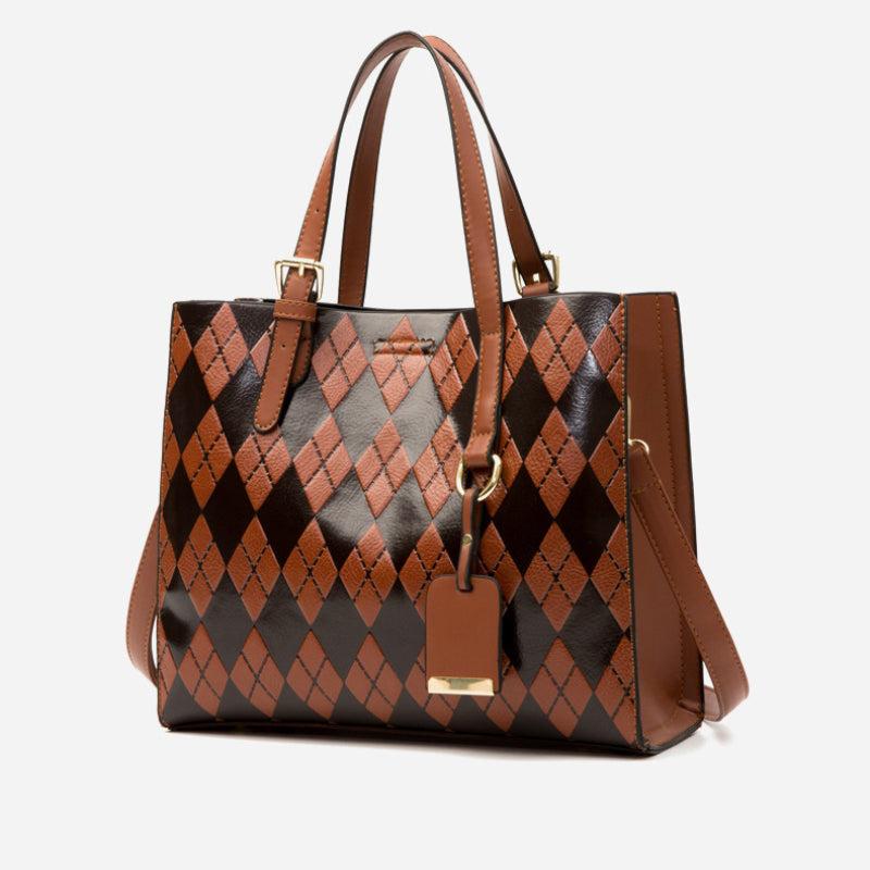 3pcs Argyle Embossed Tote Bag Set Women's Shoulder Bag Handbag