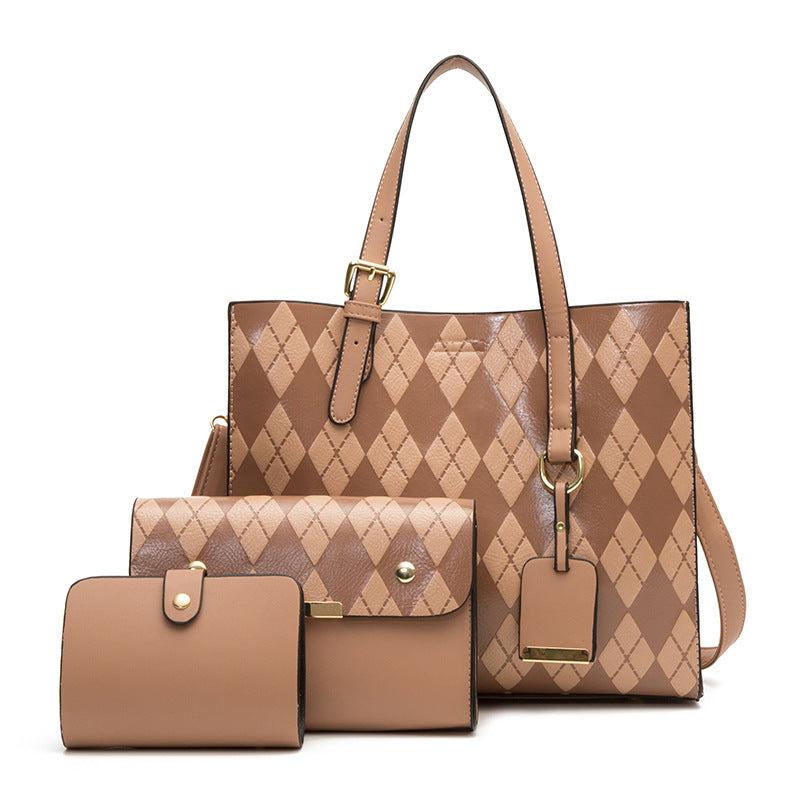 3pcs Argyle Embossed Tote Bag Set Women's Shoulder Bag Handbag
