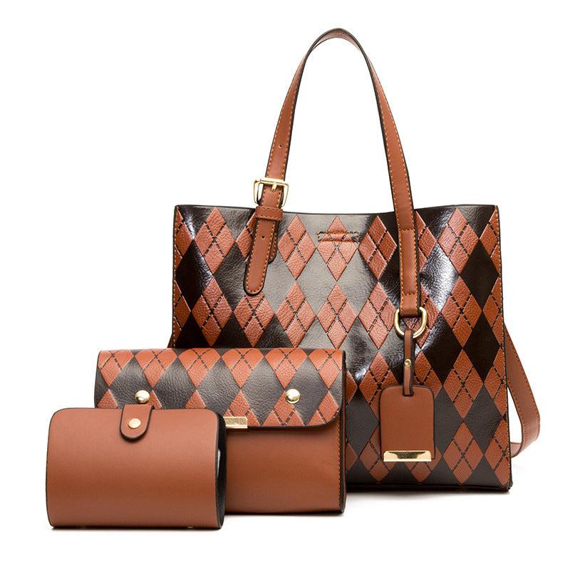 3pcs Argyle Embossed Tote Bag Set Women's Shoulder Bag Handbag