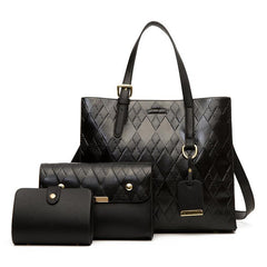 3pcs Argyle Embossed Tote Bag Set Women's Shoulder Bag Handbag
