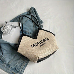 Embroidered Tote Bag Shoulder Bag with Fixed Straps