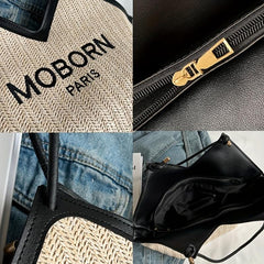 Embroidered Tote Bag Shoulder Bag with Fixed Straps