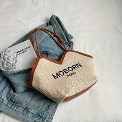 Embroidered Tote Bag Shoulder Bag with Fixed Straps