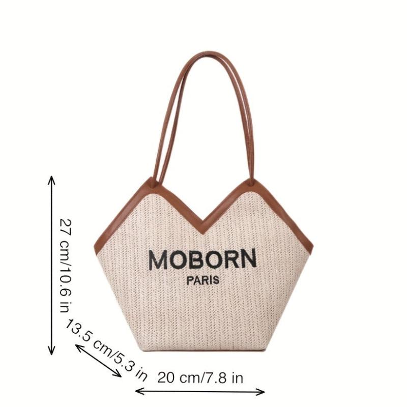 Embroidered Tote Bag Shoulder Bag with Fixed Straps