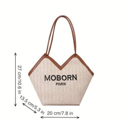 Embroidered Tote Bag Shoulder Bag with Fixed Straps