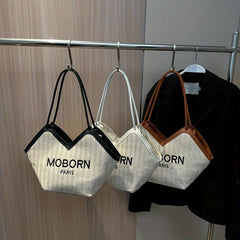 Embroidered Tote Bag Shoulder Bag with Fixed Straps