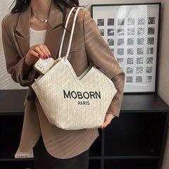 Embroidered Tote Bag Shoulder Bag with Fixed Straps