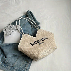 Embroidered Tote Bag Shoulder Bag with Fixed Straps