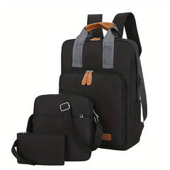 3 Pcs Solid Bag Sets Preppy Backpack & Crossbody Square Bag & Clutch Pouch