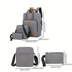 3 Pcs Solid Bag Sets Preppy Backpack & Crossbody Square Bag & Clutch Pouch