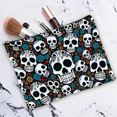 Gothic Floral Skulls Mini Accessory Pouch Cosmetic Bag Water Resistant