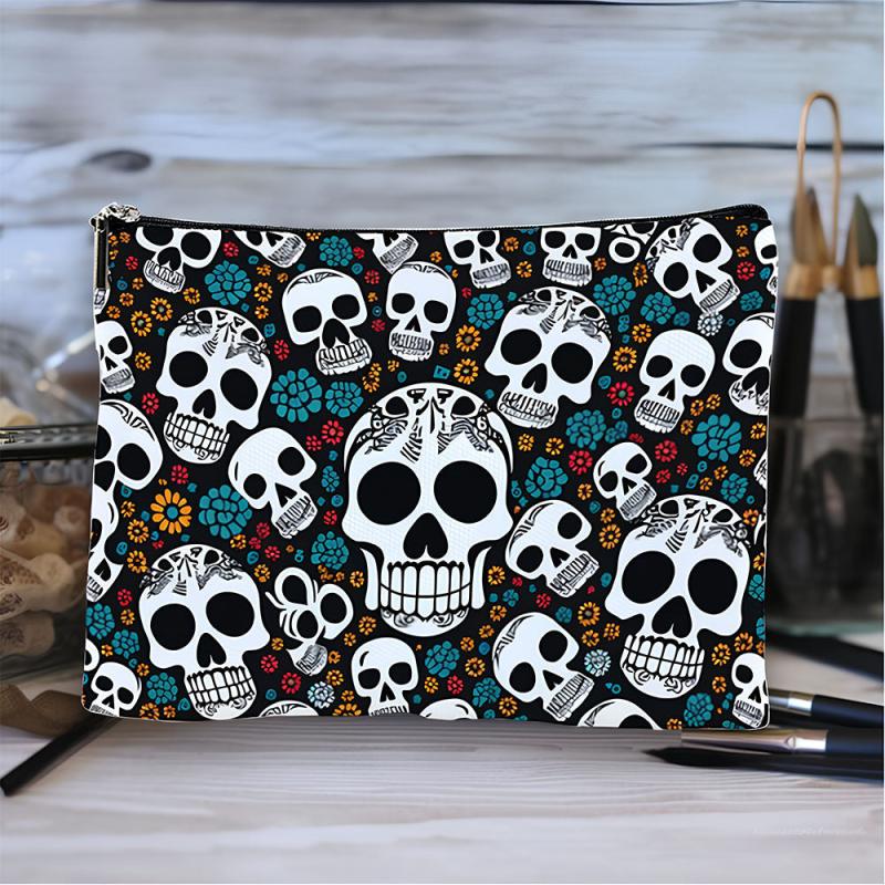 Gothic Floral Skulls Mini Accessory Pouch Cosmetic Bag Water Resistant