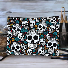 Gothic Floral Skulls Mini Accessory Pouch Cosmetic Bag Water Resistant