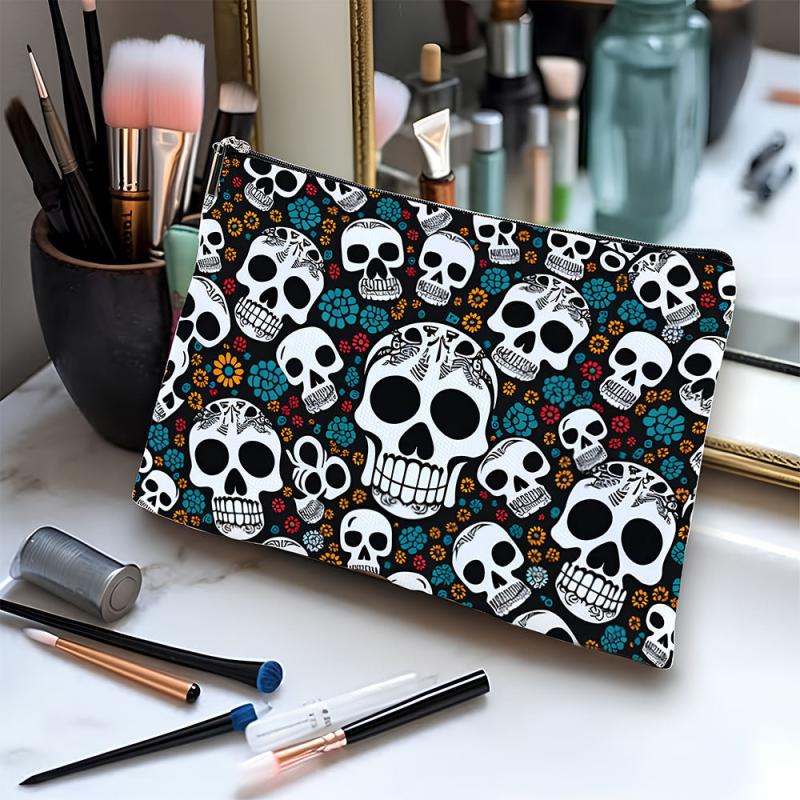 Gothic Floral Skulls Mini Accessory Pouch Cosmetic Bag Water Resistant
