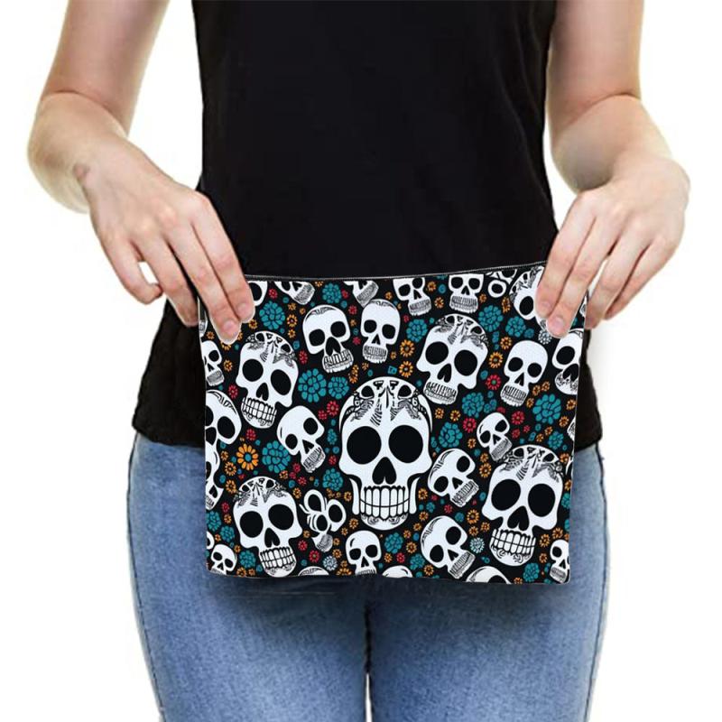 Gothic Floral Skulls Mini Accessory Pouch Cosmetic Bag Water Resistant
