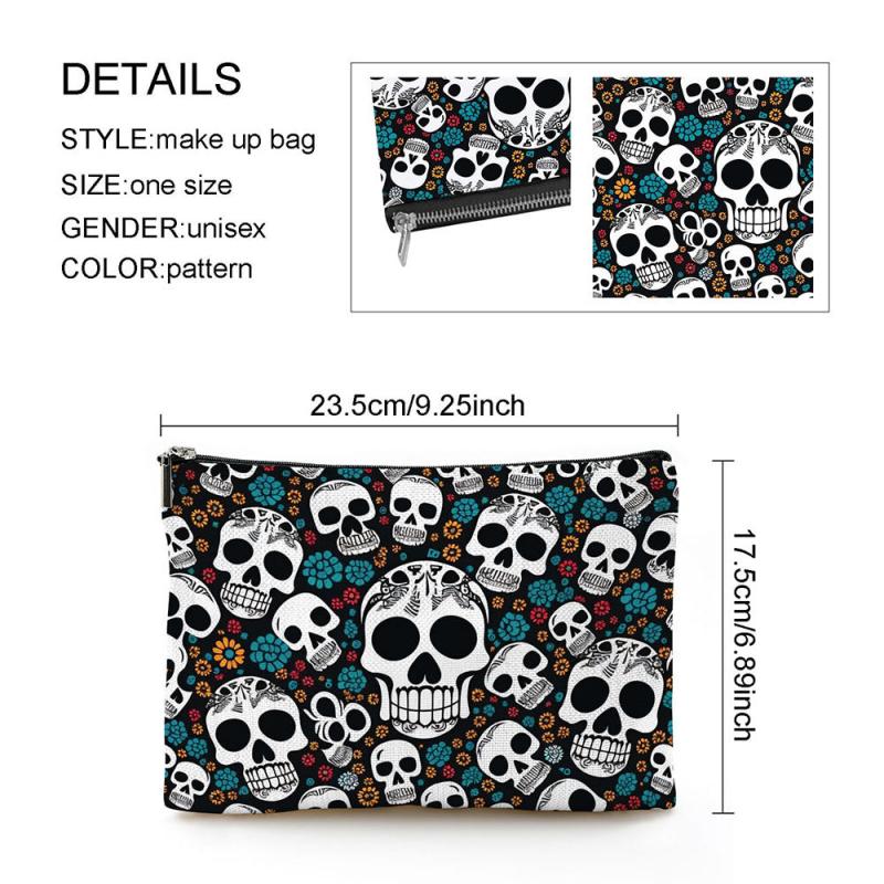 Gothic Floral Skulls Mini Accessory Pouch Cosmetic Bag Water Resistant