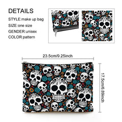 Gothic Floral Skulls Mini Accessory Pouch Cosmetic Bag Water Resistant