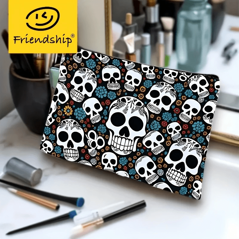 Gothic Floral Skulls Mini Accessory Pouch Cosmetic Bag Water Resistant