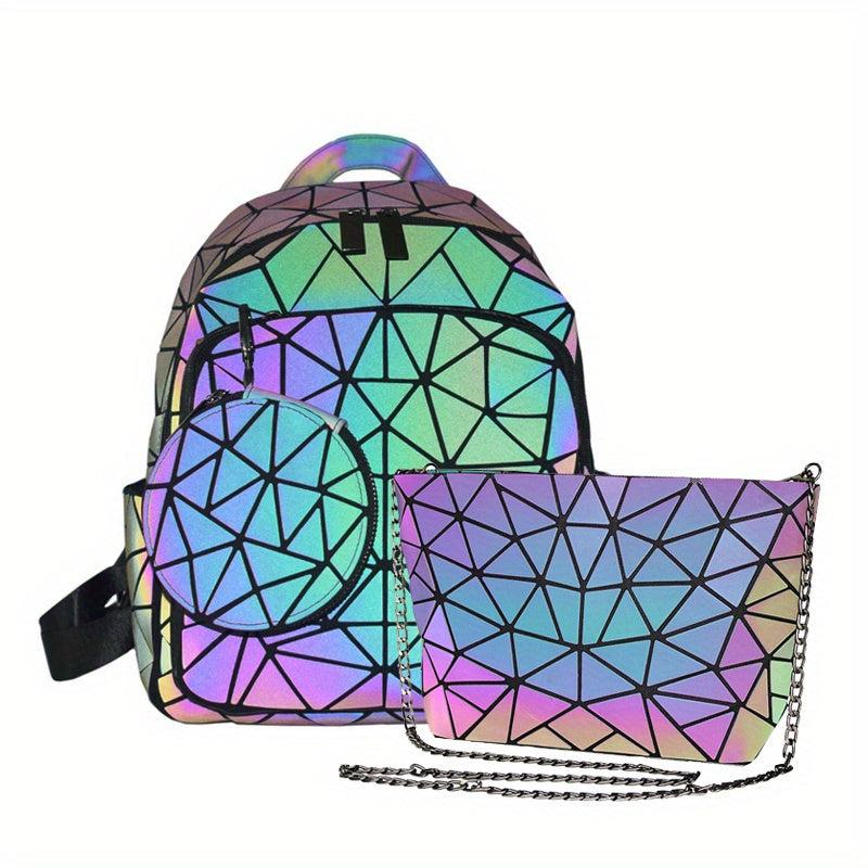 3 Pcs Geometric Pattern Bag Sets Stylish School Bag All Match Bags