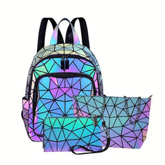 3 Pcs Geometric Pattern Bag Sets Stylish School Bag All Match Bags