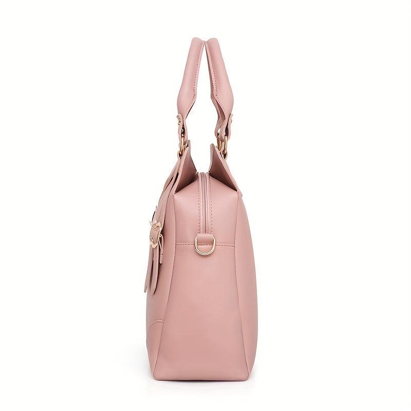 3Pcs Solid Handbag Set Satchel Purse + Crossbody Bag & Card Holder