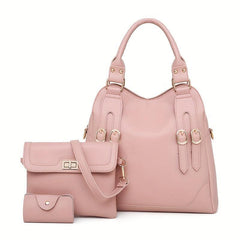 3Pcs Solid Handbag Set Satchel Purse + Crossbody Bag & Card Holder